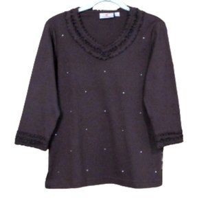 Quacker Factory Sparkle & Shine Lettuce Edge T-Shirt XXS